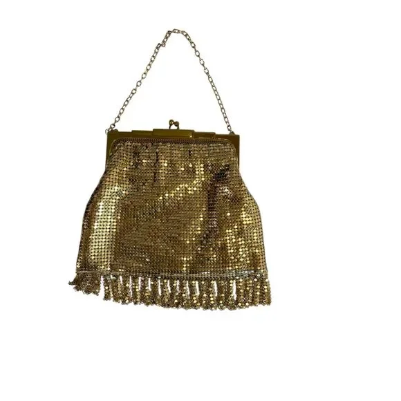 Whiting & Davis 1940's Vintage Gold Mesh Fringed Evening Handbag - Picture 5 of 9